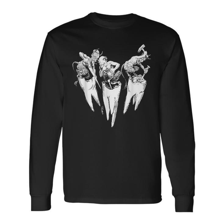 悪魔の歯痛 歯医者 クラシックイラスト 長袖Tシャツ