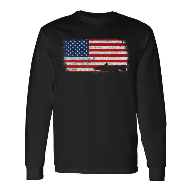 愛国的なクリスタルアイ ナマズフィッシュ アメリカ国旗 ビンテージ 長袖Tシャツ