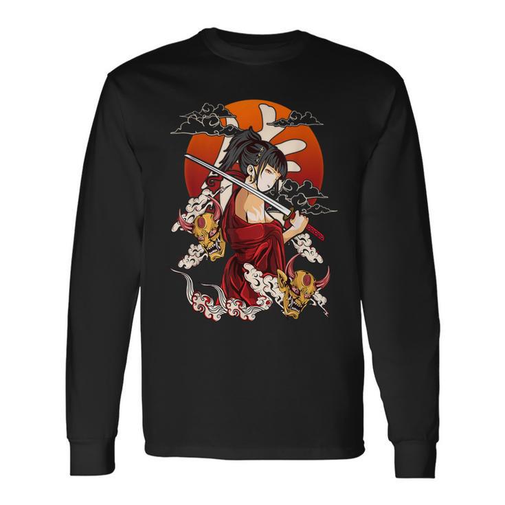 戦士芸者w鬼マスク 長袖Tシャツ