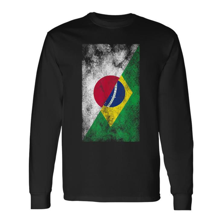 日本とブラジルの国旗 日本ブラジル人 長袖Tシャツ