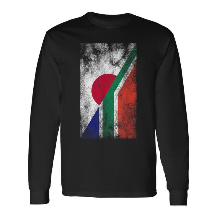 日本と南アフリカの国旗 日本の南アフリカ共和国 長袖Tシャツ