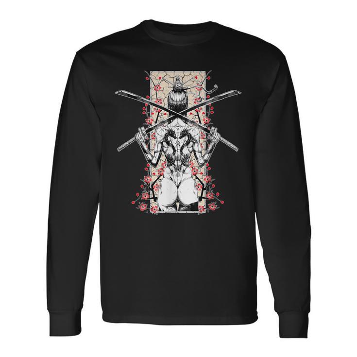 日本のサムライガールとヴィンテージさくら桜ギフト 長袖Tシャツ