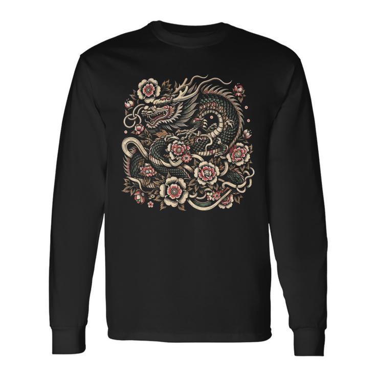 日本の美龍 日本アート タトゥー アジアン漢字 長袖Tシャツ