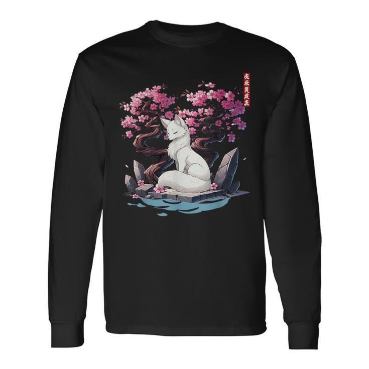 日本キツネ 妖怪 白狐 幽霊 浮世 E さくら 長袖Tシャツ