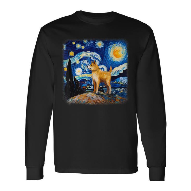 星月夜の犬 ゴッホ 柴犬 長袖Tシャツ