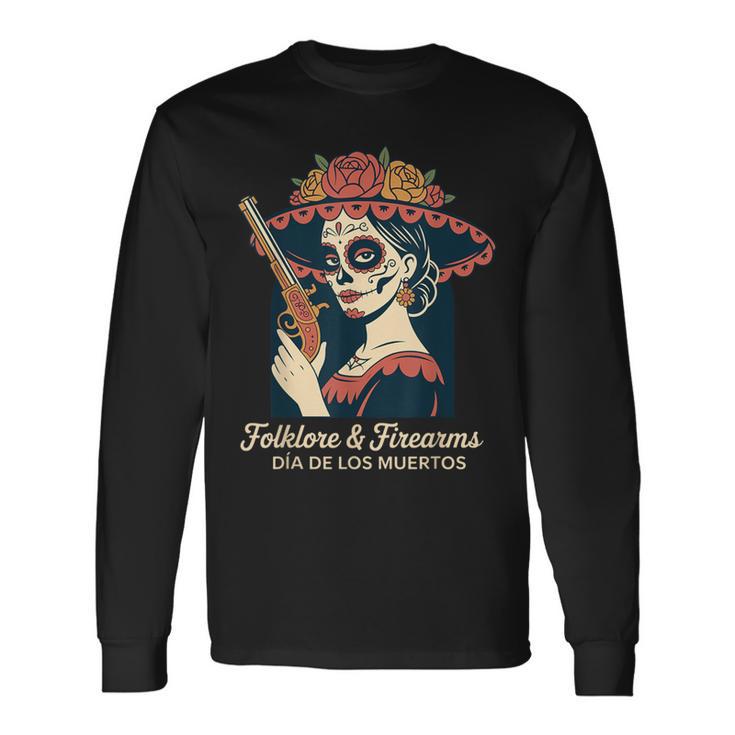 民間伝承・銃器 カラベラ・カトリーナ ディア・デ・ロス・ムエルトス 長袖Tシャツ
