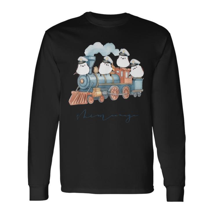 汽車とシマエナガ 長袖Tシャツ