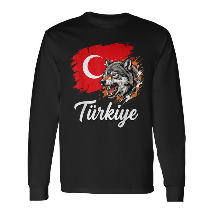 激しいトルコのオオカミと国旗 長袖Tシャツ