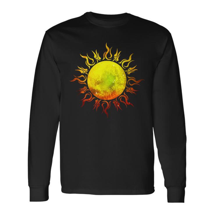 燃える太陽 トライバル タトゥー 宇宙 宇宙 長袖Tシャツ