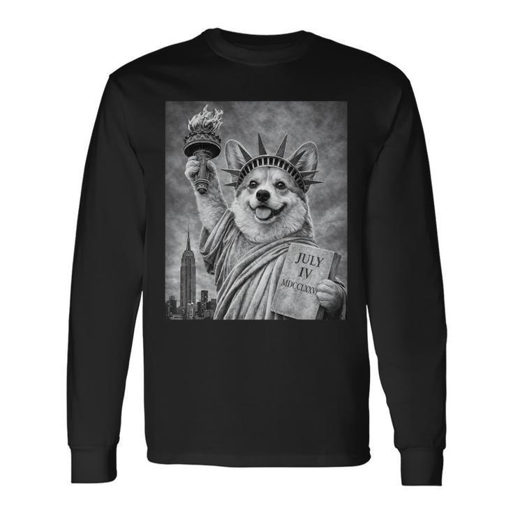 犬 像 自由 面白い 自由 白 ブラック ウェルシュ コーギー 長袖Tシャツ
