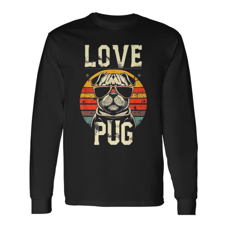 犬愛好家のためのかわいいパグのイラスト 長袖Tシャツ