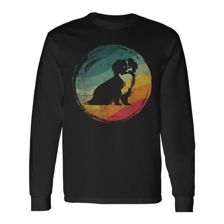 狆犬のレトロなデザイン 長袖Tシャツ