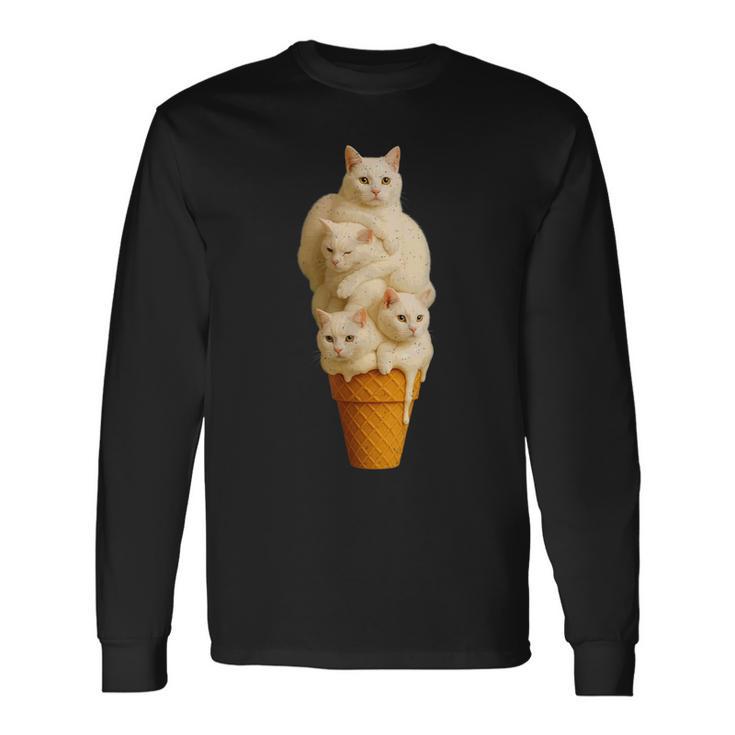 猫 アイスクリーム かわいい ペット 子猫好き 猫 夏 バイブ 長袖Tシャツ