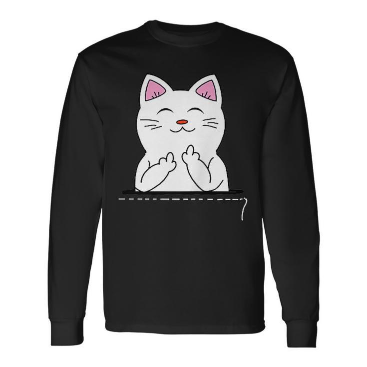 猫 中指 おもしろバッグ 長袖Tシャツ