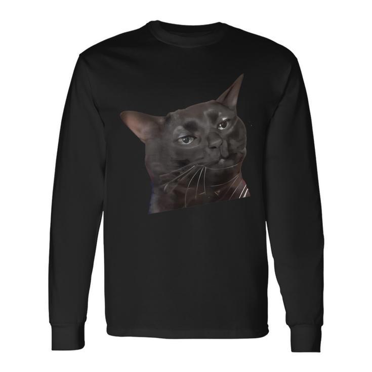 猫 黒 ミーム 解離 面白い インターネット ギフト 長袖Tシャツ