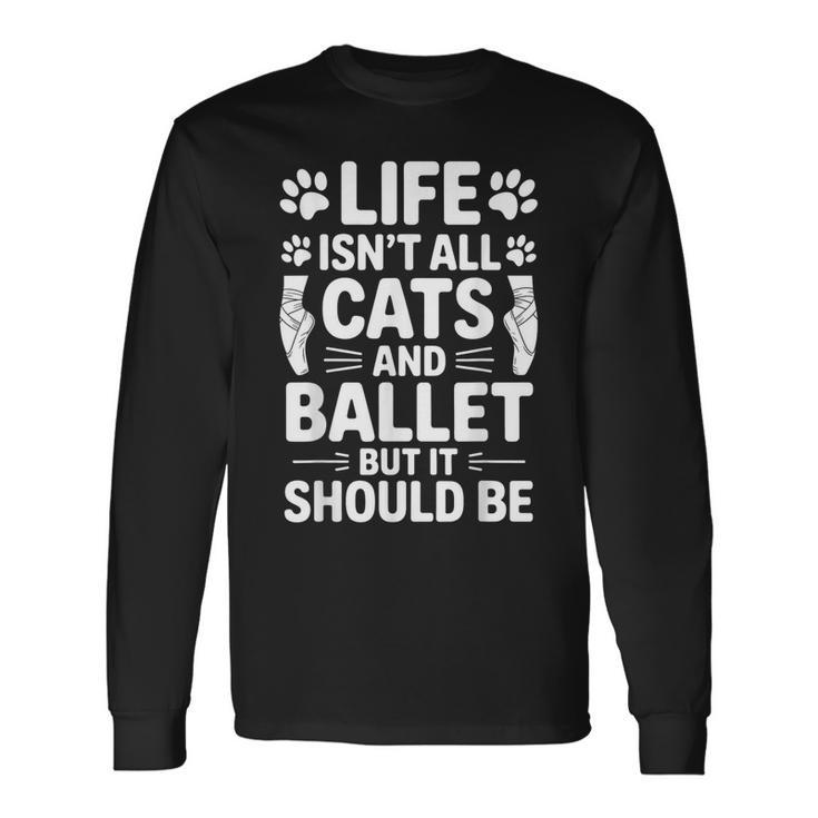 猫とバレエ バレリーナ おもしろバレエ 長袖Tシャツ