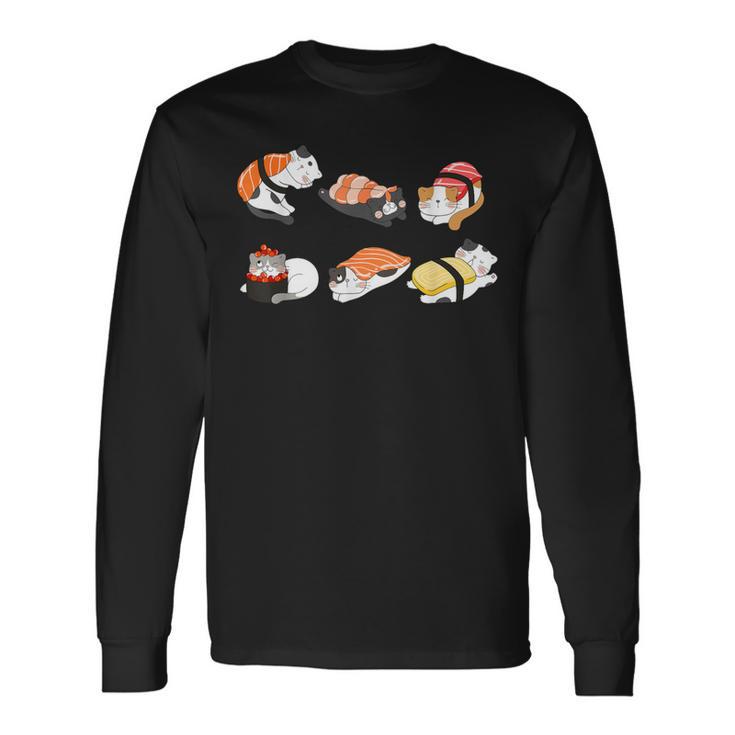 猫好き 寿司好き おもしろい 和食 猫寿司 長袖Tシャツ