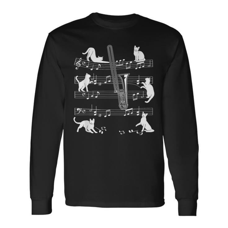 猫好きのトロンボーン奏者のためのトロンボーン猫。 長袖Tシャツ