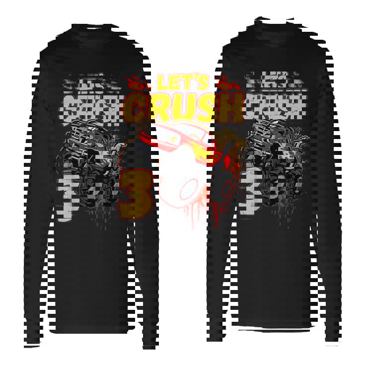 男の子、3歳、英語で、モンスタートラック、誕生日 長袖Tシャツ ギフトのアイデア