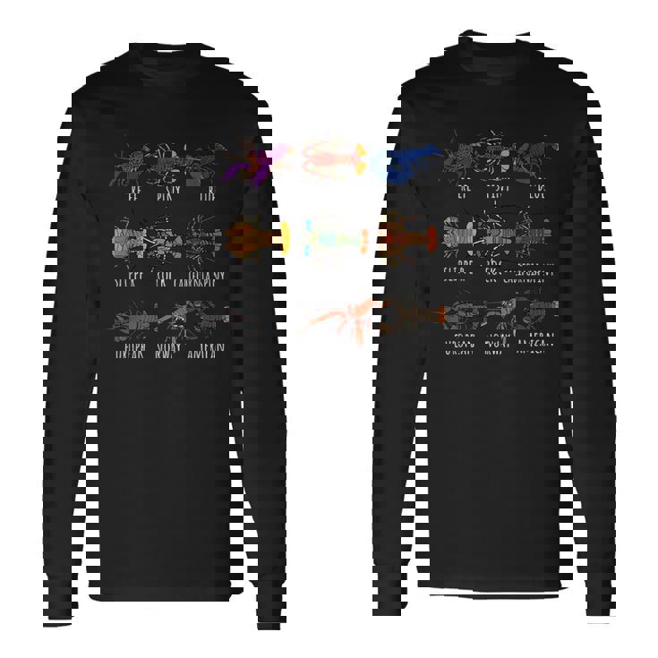 異なるタイプのロブスター種チャート海洋生物学 長袖Tシャツ
