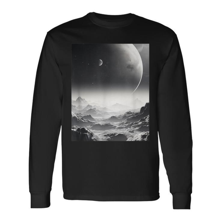 白黒写真 火星月&宇宙写真 長袖Tシャツ