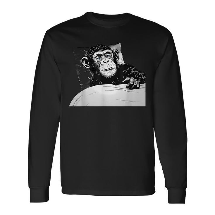 眠る猿 眠っている動物 眠る猿 昼寝 お昼 長袖Tシャツ