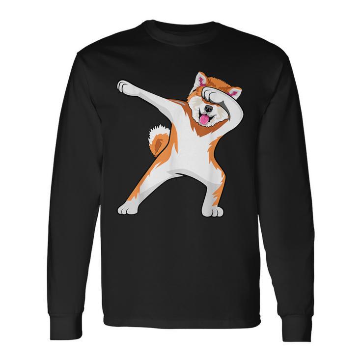 秋田 犬 踊る 面白い 長袖Tシャツ