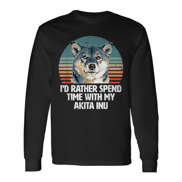 秋田犬と時間を過ごしたい 面白い秋田犬。 長袖Tシャツ