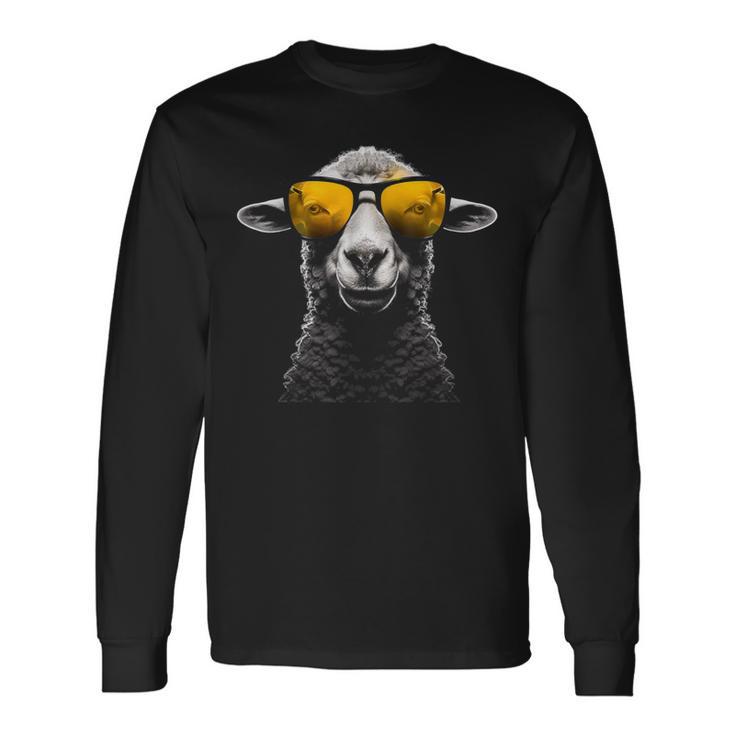 羊 サングラス アート 動物 イラスト グラフィック 羊 長袖Tシャツ ギフトのアイデア