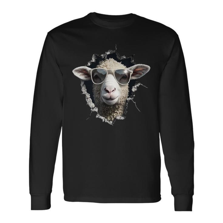 羊が穴から覗いています 農夫 羊飼い 飼い Coolheep Portrait 長袖Tシャツ