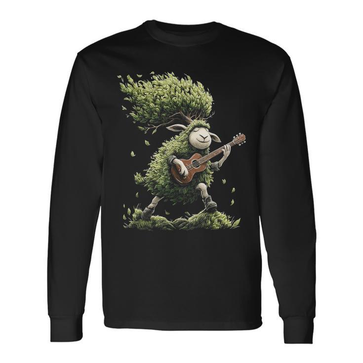 羊の木 ミュージシャン ギター グラフィック 動物 モチーフ 羊 長袖Tシャツ