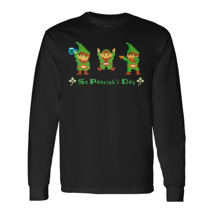 聖パトリックデー ピクセルアート ドット絵 レトロゲーム プレゼント ダブダンス 乾杯 万歳 長袖Tシャツ
