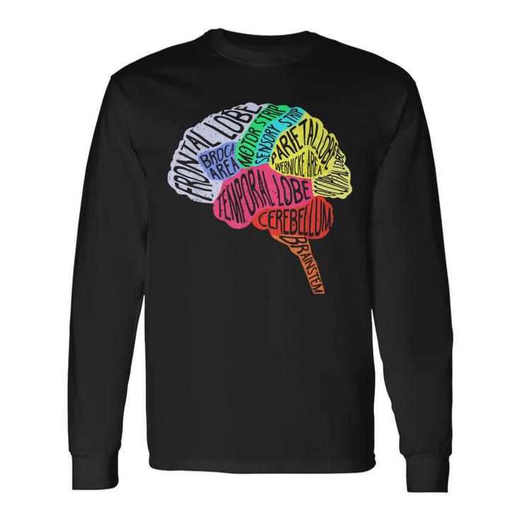 脳のパーツ 脳の解剖 脳科学 脳の地図 長袖Tシャツ