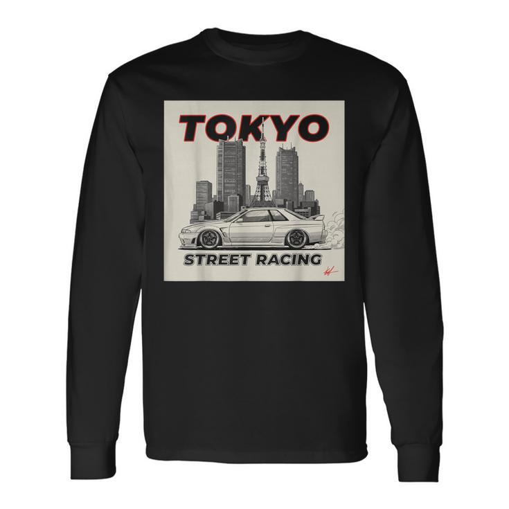 自動車愛好家のための東京ストリートレーシングカーデザイン 長袖Tシャツ