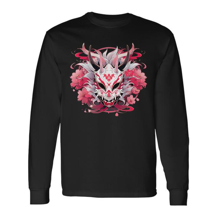 芸者にインスパイアされた日本のおにフラワーマスク 長袖Tシャツ