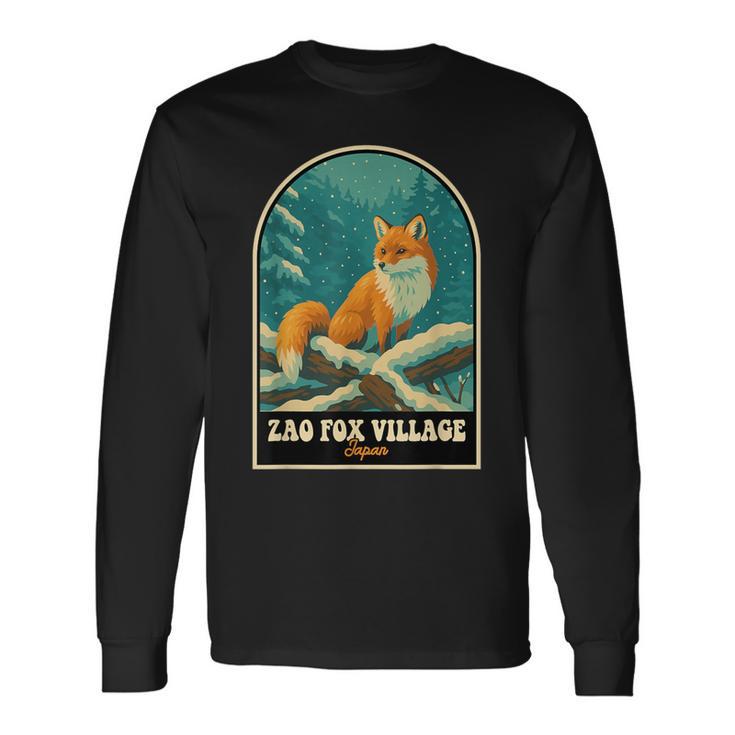 蔵王キツネ村 日本 – ヴィンテージ雪に覆われたキツネアート 長袖Tシャツ