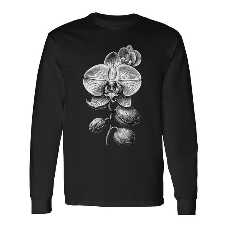 蘭、胡蝶蘭、胡蝶蘭 黒、白 長袖Tシャツ