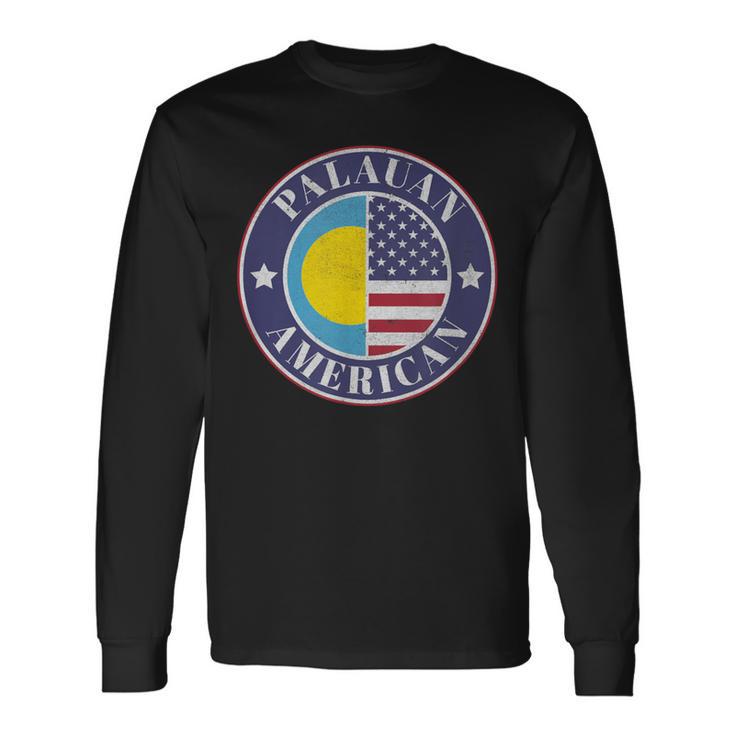 誇り高きパラオ・アメリカン・バッジ パラオ国旗 長袖Tシャツ
