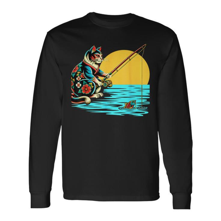 釣り 猫 面白いtシャツ 釣りバカ 釣り人 メンズ おもしろ ネタ 面白い 服 オリジナル 海釣り 川釣り 長袖Tシャツ