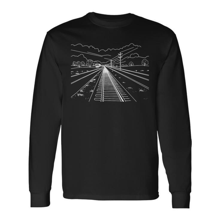 鉄道路線アート 鉄道マニア 長袖Tシャツ