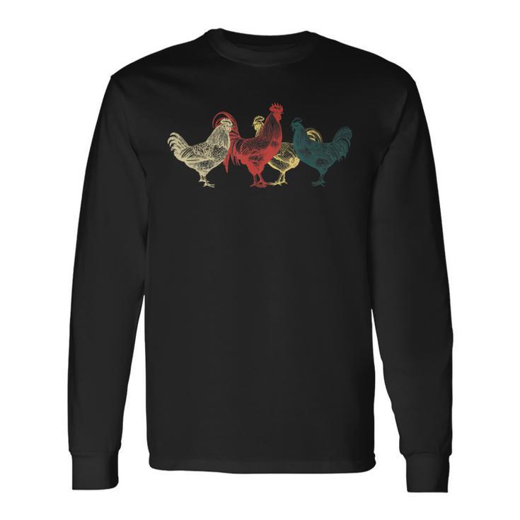 雄鶏と鶏のグループ 農業 農家 面白い 鶏 長袖Tシャツ