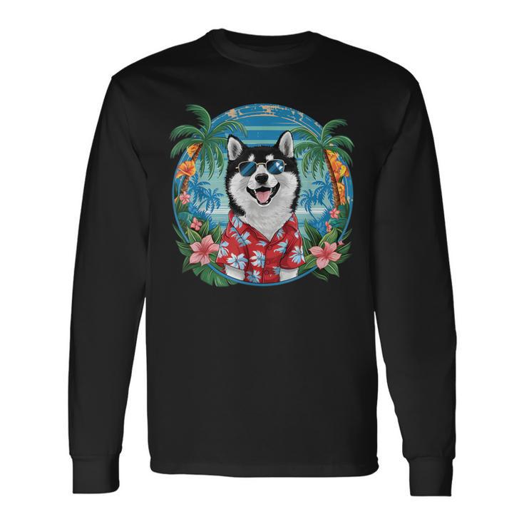 面白い 柴犬 夏 ハワイアン バイブ トロピカルビーチ 長袖Tシャツ