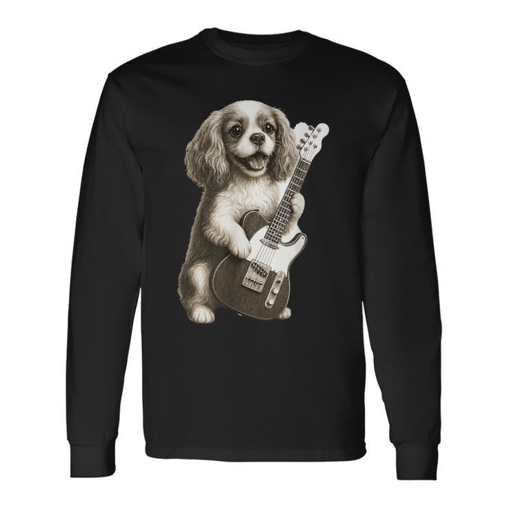 面白いtシャツ キャバリア 犬 ギター イヌ メンズ 犬好き グッズ かわいい おもしろ 面白い 服 ネタ 長袖Tシャツ