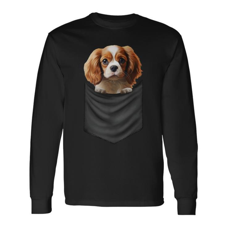 面白いtシャツ キャバリア 胸 ポケット イヌ わんこ メンズ 犬好き グッズ おもしろ 面白い 服 ネタ 長袖tシャツ 長袖Tシャツ