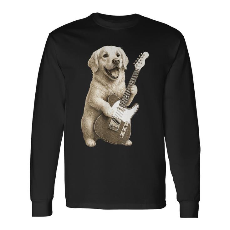 面白いtシャツ ゴールデンレトリバー 犬 ギター イヌ メンズ グッズ かわいい おもしろ 面白い 服 ネタ 長袖Tシャツ