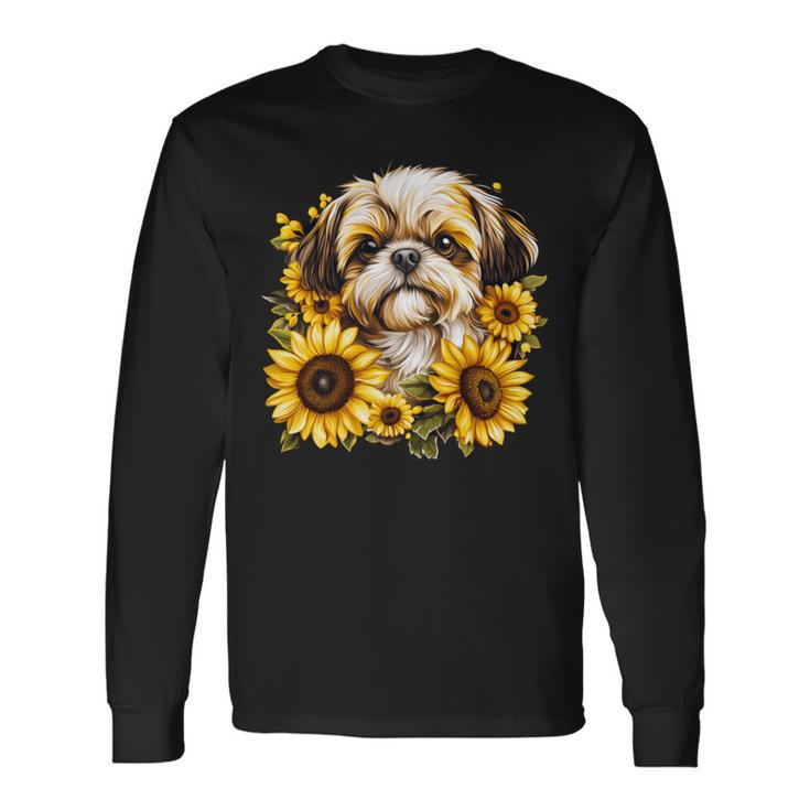 面白いtシャツ シーズー ひまわり わんこ メンズ 犬好き グッズ かわいい おもしろ 面白い 服 ネタ 長袖tシャツ 長袖Tシャツ