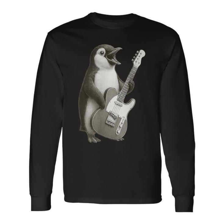 面白いtシャツ ペンギン ギター メンズ グッズ かわいい おもしろ 面白い 服 ネタ 長袖Tシャツ