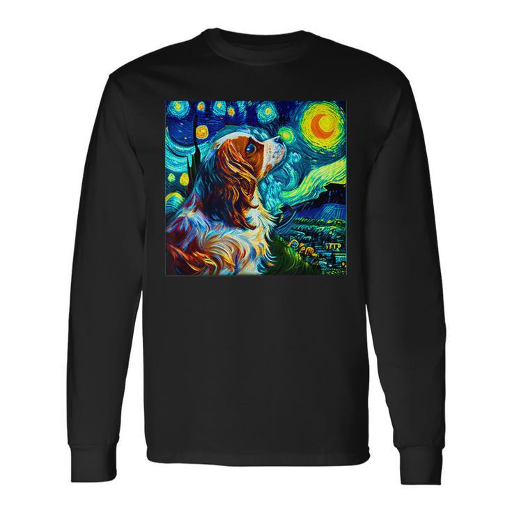 面白いtシャツ 犬 キャバリア ゴッホ 星月夜 わんこ メンズ おもしろ グッズ 服 かわいい 長袖Tシャツ