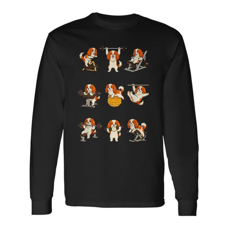 面白いtシャツ 犬 キャバリア 筋トレ ジム イヌ グッズ かわいい おもしろtシャツ 面白い 服 ネタ 長袖Tシャツ