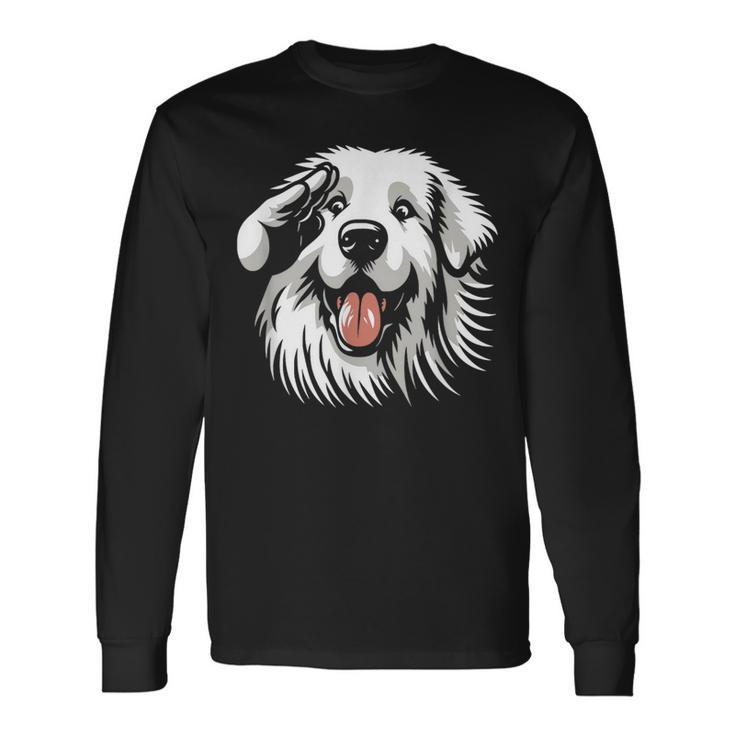 面白いグレート ピレニーズの顔の犬のグラフィック デザイン 長袖Tシャツ